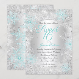 Söt 16-årsdag Teal Silver Vinterundret Inbjudningar