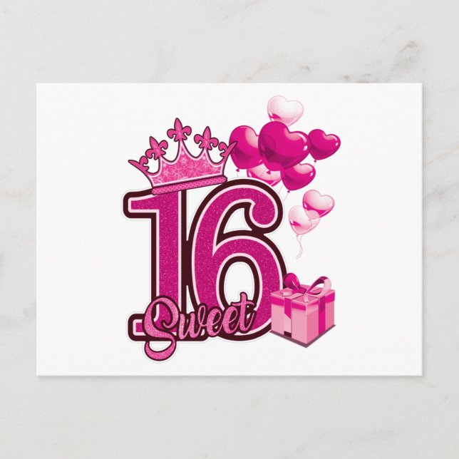 Söt 16-årsdag Vit Födelsedagskort Vykort (Framsida)