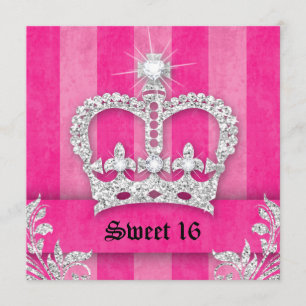 Söt 16-årsfest inbjudan rosa ränder krona tiara