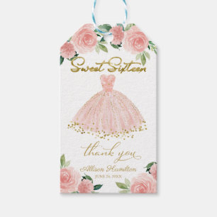 Söt 16-årsfest Rosenskär klänning Rosa blommiga pr Presentetikett