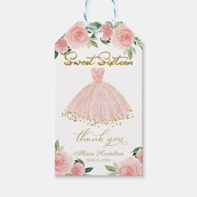 Söt 16-årsfest Rosenskär klänning Rosa blommiga pr Presentetikett (Framsidan)