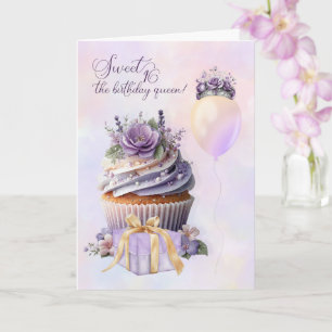 Söt 16-årsfirande drottning lila cupcake kort