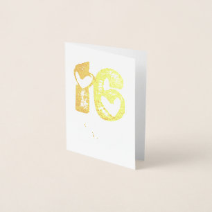 Söt 16-årsjubiléet Cute Hearts Typografi Folierat Kort