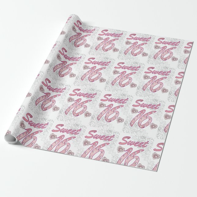 Söt 16-årspresentförpackningspapper presentpapper (Utrullad)