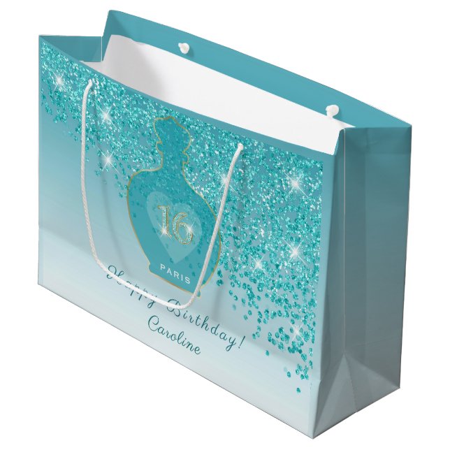 Söt 16 Azure Doft Teal Blå Glitter (Framsidan Vinklad)