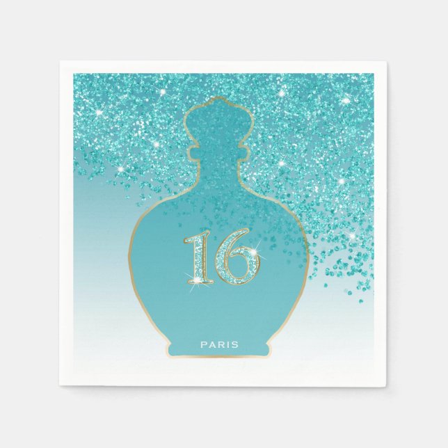 Söt 16 Azure Doft, Teal Paris Butik Pappersservett (Framsidan)
