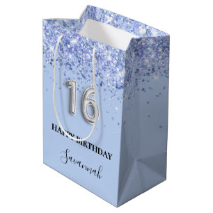 Söt 16 baby blue damm från namn i silver glitter