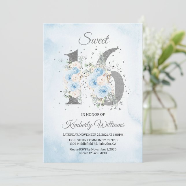 Söt 16 Baby blue tema för vattenfärg Inbjudningar (Stående Fram)