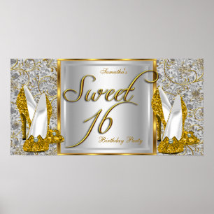 Söt 16-banderoll Poster Guld Silver