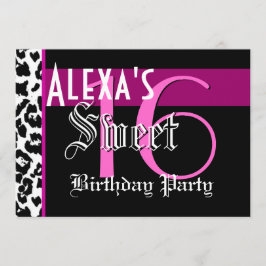 Söt 16 Birthday Black White Leopard Rosa G801 Inbjudningar