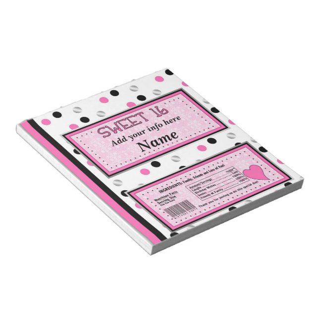 Söt 16 Birthday Candy Pub Wrapper Party favors Anteckningsblock (Vinklad)