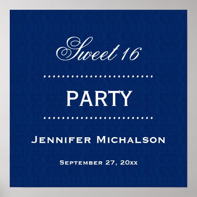 Söt 16 Birthday Classic Blue and White A06 Poster (Framsidan)