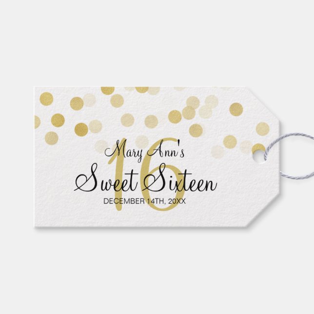 Söt 16 Birthday Faux Gold Foil Glitter Ljus Presentetikett (Framsidan (Horisontell))