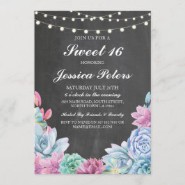 Söt 16 Birthday Pastels Succulents Rustic Inbjudan