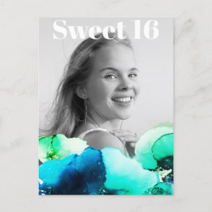 ~* Söt 16 Birthday Photo Grönt Navy Mint AP29 Inbjudan Vykort