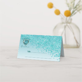 Söt 16 Birthday Teal Blue Glitter och Blue Gem Placeringskort