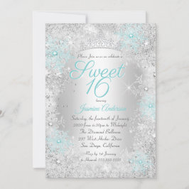 Söt 16 Birthday Teal Silver Winter Wonderland Inbjudningar