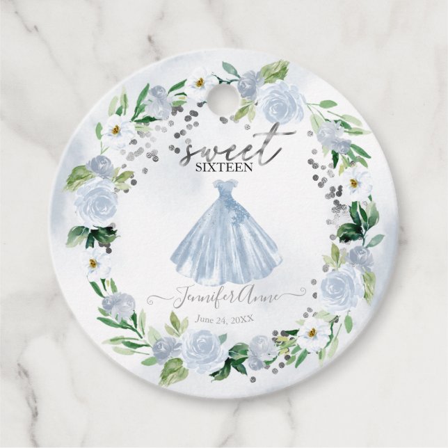 Söt 16 blå Blommigt-adress Gåvor Etiketter (Framsida)
