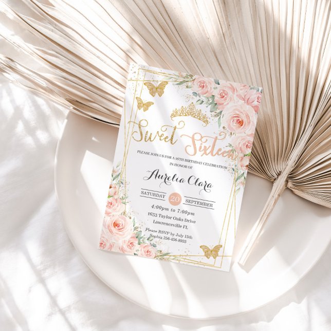 Söt 16 Blommigt för  Rosa Förändrad  Inbjudningar (Skapare uppladdad)