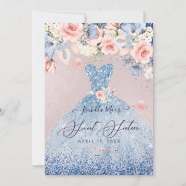 Söt 16 Blommigtar Dusty Blue Glitter Gown Inbjudningar