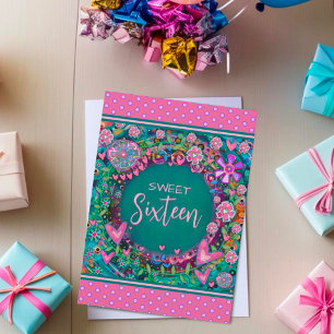 Söt 16 Blommigtars Rosa Girly Söt Anpassningsbar Å Kort