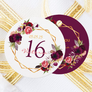 Söt 16 blommigtars vit burgundy namn gåvor etiketter