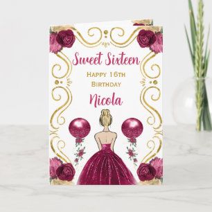 Söt 16 Blonde Princess Burgundy Grattis på födelse Kort
