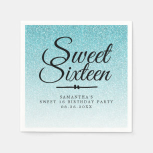 Söt 16 Blue Glitter Ombre Anpassningsbar 16:e föde Pappersservett