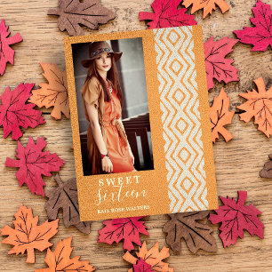 Söt 16 Boho Tribal Textile Struktur Photo Orange Meddelande Vykort