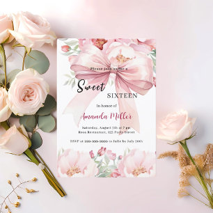 Söt 16 bows blommor i pastellrosa vattenfärg inbjudningar