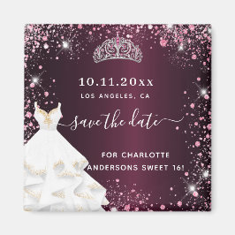 Söt 16 burgiga rosa-klänning, spara datum magnet