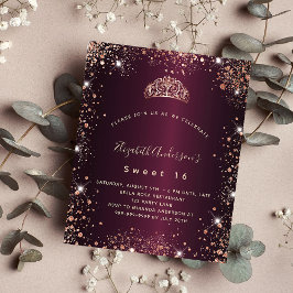 Söt 16 burgundy ro tiara-budgetinbjudan flygblad
