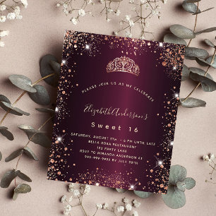 Söt 16 burgundy ro tiara-budgetinbjudan flygblad