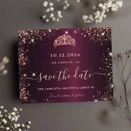 Söt 16 burguny ro glitter dammtiara inbjudan vykort