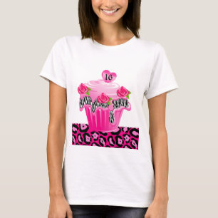 Söt 16 Cupkaka Zebra Ro Leopard Rosa T-shirt