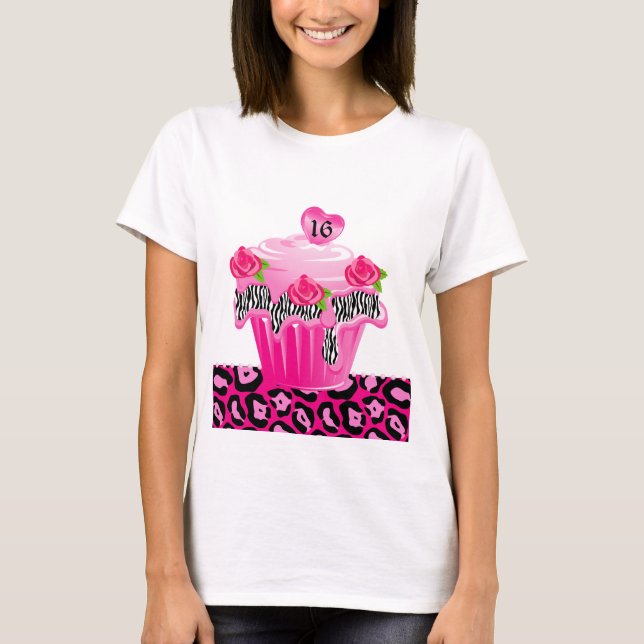 Söt 16 Cupkaka Zebra Ro Leopard Rosa T-shirt (Framsida)