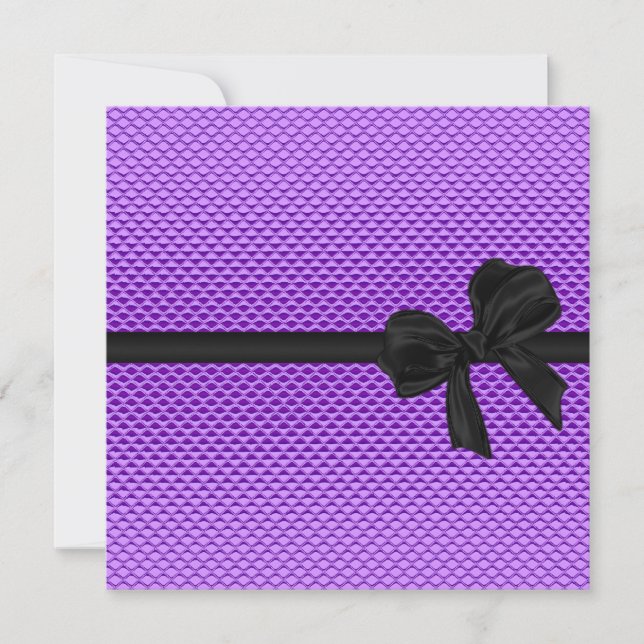 Söt 16-dagars glam-Lila Glitter Black Bow 2 Inbjudningar (Framsida)