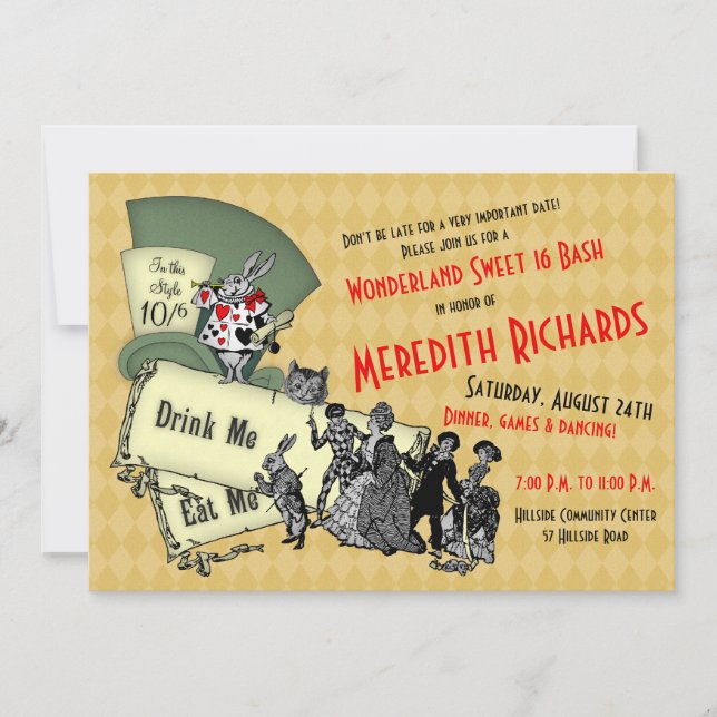 Söt 16-dagars inbjudan till Hatter Wonderland (Framsida)