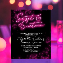 Söt 16-dagars Shock rosa Neon Glow-budgetinbjudan