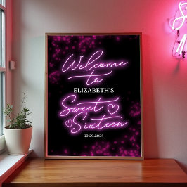 Söt 16-dagars Shock rosa Neon Glow Välkomstskylt Poster