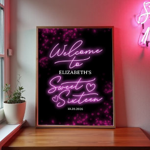 Söt 16-dagars Shock rosa Neon Glow Välkomstskylt Poster