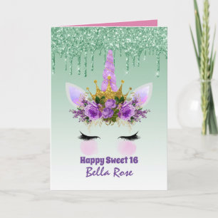 Söt 16-dagarskort Personlig Cute Unicorn Kort