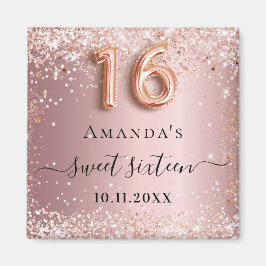 Söt 16  damm från glitter i rosa ros guld, namn magnet