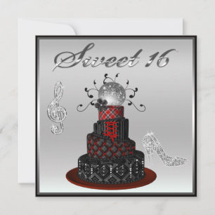 Söt 16 Disco Diva Cake, Silver Gnistra Hi Heels Inbjudningar