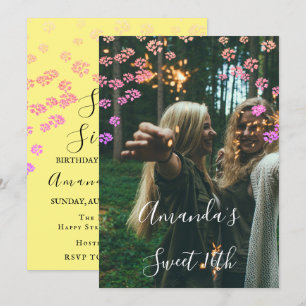 Söt 16:e blomman Royal Yello Guld Photo Confetti Inbjudningar