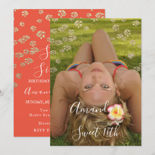 Söt 16:e blomskorallfoto i Spark i Guld Inbjudningar