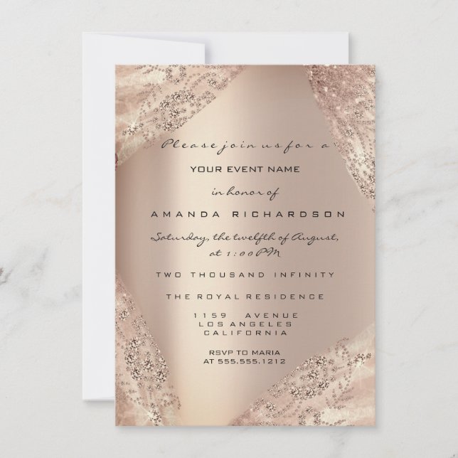 Söt 16:e Dress Spark Ro Guld Ombre Inbjudningar (Framsida)