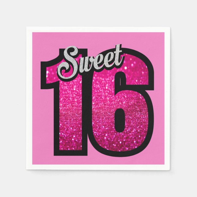 Söt 16:e födelsedag Rosa Guld Glitter Pappersservett (Framsidan)