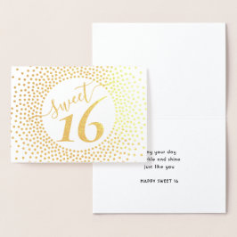 Söt 16:e födelsedagsglittery Confetti Script Guld Folierat Kort