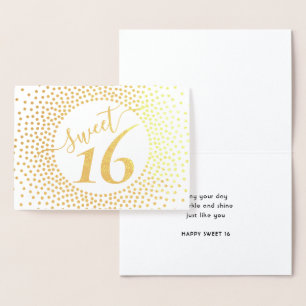 Söt 16:e födelsedagsglittery Confetti Script Guld Folierat Kort